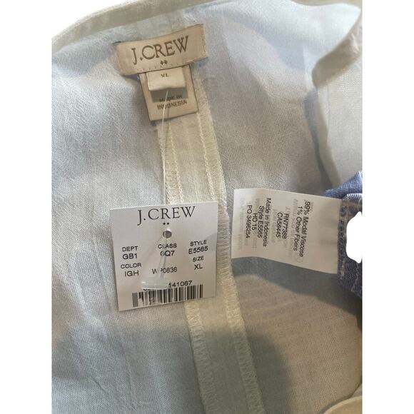 J.CREW DOLMAN TUNIC BLOUSE V NECK CREAM/BLUE SZ XL RELAXED FIT COASTAL CORE - Picture 7 of 15
